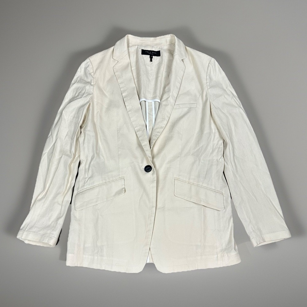 Rag & Bone Margot Off-White One Button Linen Blend Blazer Jacket 4 Business Cas